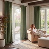 NICETOWN Olive Green Linen Plaid Bedroom Curtains, Rod Pocket & Back Tab Geometric Jacquard Thick Wovern Mudcloth Light Filtering Window Treatments for Home Decor, W52 x L84, 2 Panels(Olive Green)