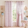 NICETOWN Tie Top Gingham Light Pink Curtains 84 Inches Long(Blackout & Sheer – Bow Embroidery – Blush Pink)