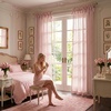 NICETOWN Tie Top Gingham Light Pink Curtains 84 Inches Long(Light Filtering – Gingham – Dusty Rose Pink)