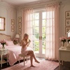 NICETOWN Tie Top Gingham Light Pink Curtains 84 Inches Long(Light Filtering – Gingham – Light Pink)