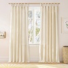 NICETOWN Tie Top Pink Linen Curtains for Girls Room, W52xL84, 2 Panels(Striped Cream Yellow)