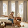NICETOWN Vintage Olive Dark Green Pinch Pleated Linen Curtains 90 inch Long(Oatmeal)