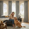 NICETOWN Vintage Olive Dark Green Pinch Pleated Linen Curtains 90 inch Long(Stone Grey)