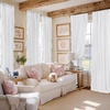 NICETOWN White Ruffle Shabby Chic Curtains 84 inch Long, Rod Pocket Privacy with Some Soft Light Filtering French Country Flowy Drapes for Living Room/Farmhouse/Bedroom, 2 Panels=104″ Wide(White)