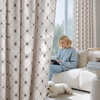 NICETOWN Farmhouse Geometric Curtains 96 inches Long, Natural Linen Semi Sheer (250GSM) Diamond Pattern Pocket & Back Tab Window Treatments Light Filtering for Living Room, W52 x L96, 2 Panels(Taupe)