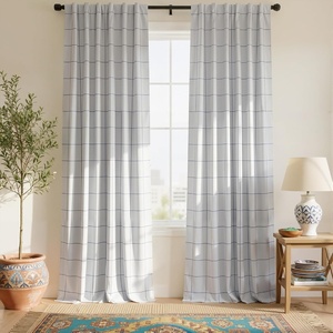 NICETOWN 100% Blackout Taupe Plaid Curtains for Bedroom, W52xL84, 2 Panels(Navy Blue)