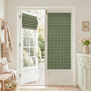 NICETOWN 100% Blackout Taupe Plaid Magnetic Roman Shade, W24 x L64, 1 Panel(Grid Pattern | Olive Green & White)