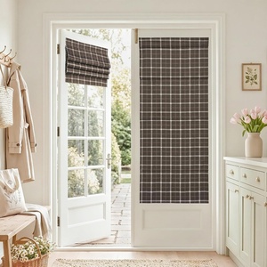 NICETOWN 100% Blackout Taupe Plaid Magnetic Roman Shade, W24 x L64, 1 Panel(Plaid | Brown & White)