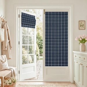 NICETOWN 100% Blackout Taupe Plaid Magnetic Roman Shade, W24 x L64, 1 Panel(Plaid | Dark Blue & White)