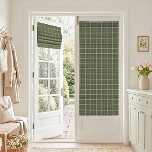 NICETOWN 100% Blackout Taupe Plaid Magnetic Roman Shade, W24 x L64, 1 Panel(Plaid | Olive Green & White)