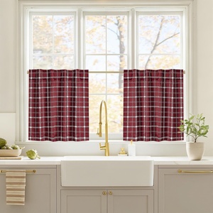 NICETOWN 100% Blackout Taupe Plaid Magnetic Roman Shade, W24 x L64, 1 Panel(Plaid | Red Christmas & White)