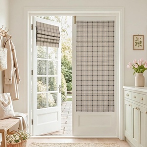 NICETOWN 100% Blackout Taupe Plaid Magnetic Roman Shade, W24 x L64, 1 Panel(Plaid | Taupe & White)