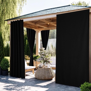NICETOWN 2 Panels Rod-Free Outdoor Curtains for Patio Waterproof Sticky Top(Black)