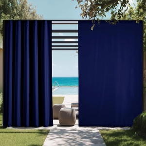 NICETOWN 2 Panels Rod-Free Outdoor Curtains for Patio Waterproof Sticky Top(Dark Blue)