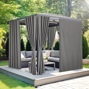 NICETOWN 2 Panels Rod-Free Outdoor Curtains for Patio Waterproof Sticky Top(Graphite)