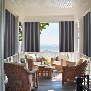 NICETOWN 2 Panels Rod-Free Outdoor Curtains for Patio Waterproof Sticky Top(Grey)