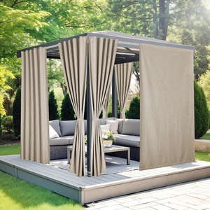 NICETOWN 2 Panels Rod-Free Outdoor Curtains for Patio Waterproof Sticky Top(Linen Natural)