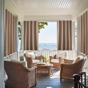 NICETOWN 2 Panels Rod-Free Outdoor Curtains for Patio Waterproof Sticky Top(Mocha)