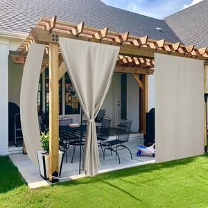 NICETOWN 2 Panels Rod-Free Outdoor Curtains for Patio Waterproof Sticky Top(Natural)