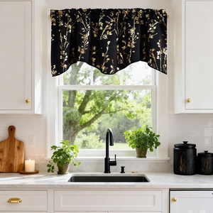 NICETOWN Blackout Kitchen Valances for Windo 18 Inch Length Rod Pocket(Floral Print Black)