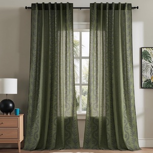 NICETOWN Blue Floral Curtains for Bedroom & Living Room, Linen Blend Drapes with Vintage Peony, Privacy & Light Filtering Inspired by British Museum’s Blue & White Porcelain, W52 x L84 in, 2 Panels(Olive Green)