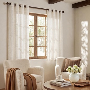 NICETOWN Boho Curtains with Navy Blue Trim 84″ Long 2 Panels(Cream With Ivory White Embroidery)