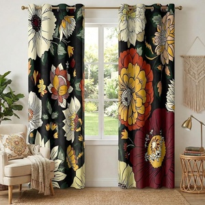 NICETOWN Boho Floral Curtains 100% Blackout for Living Room Bedroom 96 Inches Long Vintage Flower Drapes Thermal Insulated Soundproof Mid Century Botanica Grommet Window Treatment, 52″ W, 2 Panels(Boho Floral Black)