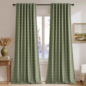 NICETOWN Buffalo Plaid Full Blackout Linen Curtain Panels 84 Inches(Diagonal Check | Moss Green)