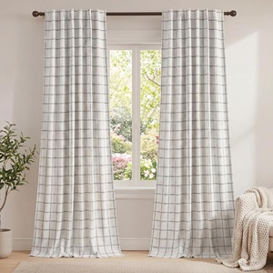 NICETOWN Buffalo Plaid Full Blackout Linen Curtain Panels 84 Inches(Diagonal Check | White)