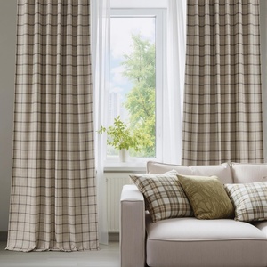 NICETOWN Buffalo Plaid Full Blackout Linen Curtain Panels 84 Inches(Grid Pattern | Light Greige)