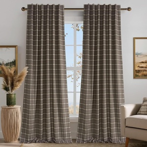 NICETOWN Buffalo Plaid Full Blackout Linen Curtain Panels 84 Inches(Grid Pattern | Taupe)