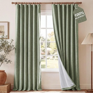 NICETOWN DIY Pinch Pleat Greige 100% Blackout Linen Curtains 96 inches Long, Back Tab/Rod Pocket/Hook Belt Heavyweight Window Treatments White Liner for Bedroom, 2 Panels, W52 x L96(Sage Green)