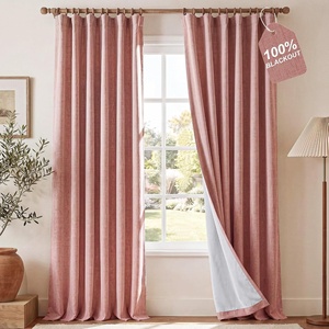 NICETOWN DIY Pinch Pleat Greige 100% Blackout Linen Curtains 96 inches Long, Back Tab/Rod Pocket/Hook Belt Heavyweight Window Treatments White Liner for Bedroom, 2 Panels, W52 x L96(Pink)