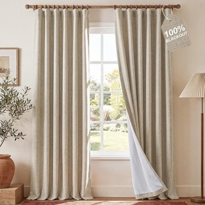 NICETOWN DIY Pinch Pleat Greige 100% Blackout Linen Curtains 96 inches Long, Back Tab/Rod Pocket/Hook Belt Heavyweight Window Treatments White Liner for Bedroom, 2 Panels, W52 x L96(Greige)