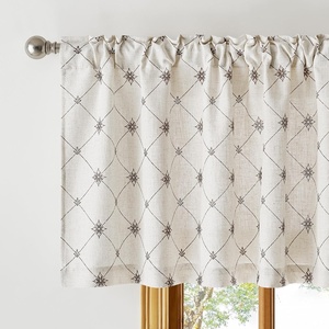 NICETOWN Farmhouse Geometric Curtains 96 inches Long, Natural Linen Semi Sheer (250GSM) Diamond Pattern Pocket & Back Tab Window Treatments Light Filtering for Living Room, W52 x L96, 2 Panels(Natural)