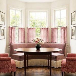 NICETOWN Natural Faux Linen Curtains 63 Inch Length 2 Panels, W55xL63(Pink)