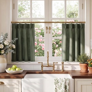 NICETOWN Natural Pinch Pleated Linen Kitchen Window Curtains(Forest Green)