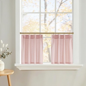 NICETOWN Natural Pinch Pleated Linen Kitchen Window Curtains(Light Pink)