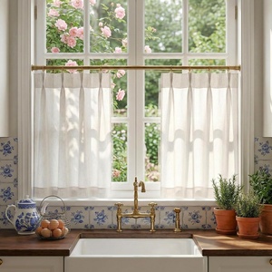 NICETOWN Natural Pinch Pleated Linen Kitchen Window Curtains(Natural)
