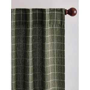 NICETOWN Olive Green Linen Plaid Bedroom Curtains, Rod Pocket & Back Tab Geometric Jacquard Thick Wovern Mudcloth Light Filtering Window Treatments for Home Decor, W52 x L84, 2 Panels(Olive Green)