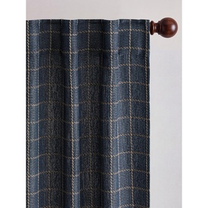 NICETOWN Olive Green Linen Plaid Bedroom Curtains, Rod Pocket & Back Tab Geometric Jacquard Thick Wovern Mudcloth Light Filtering Window Treatments for Home Decor, W52 x L84, 2 Panels(Dusty Blue)