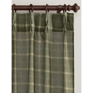 NICETOWN Pinch Pleated Blue Plaid Curtains 2 Panels, W40 x L84 in, Linen Blend Light Filtering Privacy Draperies with Grid Tartan Pattern, Premium Curtains for Living Room, Dining Room with Hooks(Green)