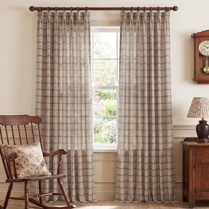 NICETOWN Pinch Pleated Blue Plaid Curtains 2 Panels, W40 x L84 in, Linen Blend Light Filtering Privacy Draperies with Grid Tartan Pattern, Premium Curtains for Living Room, Dining Room with Hooks(Tan)