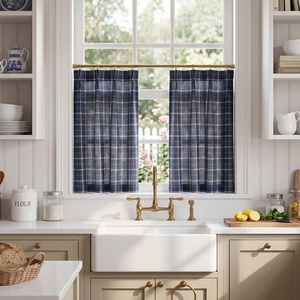 NICETOWN Pinch Pleated Blue Plaid Curtains 2 Panels, W40 x L84 in, Linen Blend Light Filtering Privacy Draperies with Grid Tartan Pattern, Premium Curtains for Living Room, Dining Room with Hooks(Navy Blue)