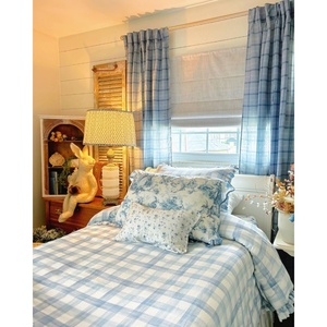 NICETOWN Pinch Pleated Blue Plaid Curtains 2 Panels, W40 x L84 in, Linen Blend Light Filtering Privacy Draperies with Grid Tartan Pattern, Premium Curtains for Living Room, Dining Room with Hooks(Dusty Blue)