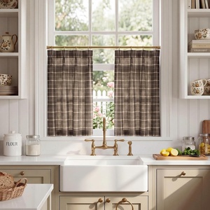 NICETOWN Pinch Pleated Blue Plaid Curtains 2 Panels, W40 x L84 in, Linen Blend Light Filtering Privacy Draperies with Grid Tartan Pattern, Premium Curtains for Living Room, Dining Room with Hooks(Deep Taupe)