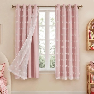 NICETOWN Pom Pom Pink Curtains for Kids Room 84 inches Long, Room Darkening Double Layer Sheer Thermal Drapes Grommet Window Treatments for Girls Bedroom/Nursery, W52 x L84, 2 Panels(Crystal Pink)