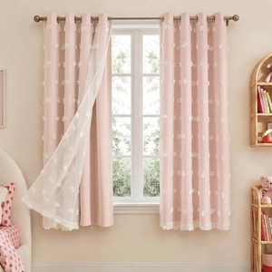 NICETOWN Pom Pom Pink Curtains for Kids Room 84 inches Long, Room Darkening Double Layer Sheer Thermal Drapes Grommet Window Treatments for Girls Bedroom/Nursery, W52 x L84, 2 Panels(Pink)