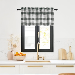 NICETOWN Sheer Sage Linen Striped Print Kitchen Curtains, 30×24, 2 Panels(Black & White)