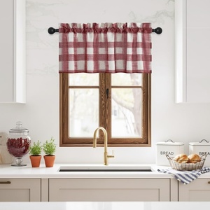 NICETOWN Sheer Sage Linen Striped Print Kitchen Curtains, 30×24, 2 Panels(Red & White)